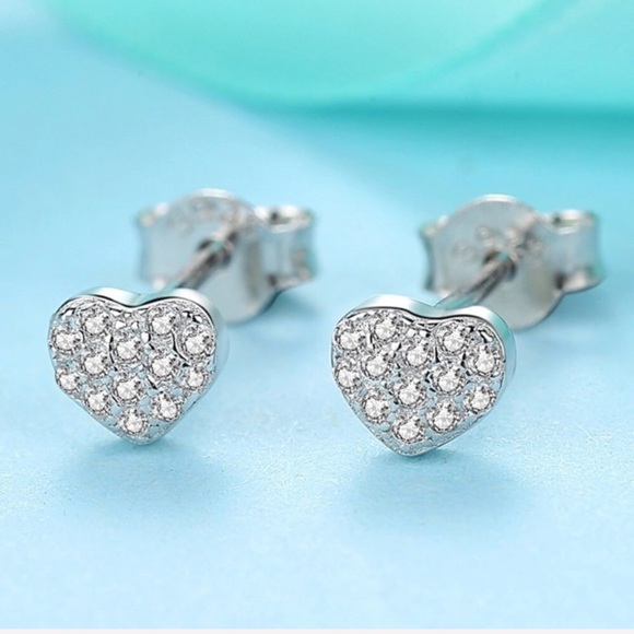 New! Sterling Silver Heart Stud Earrings - Picture 5 of 8
